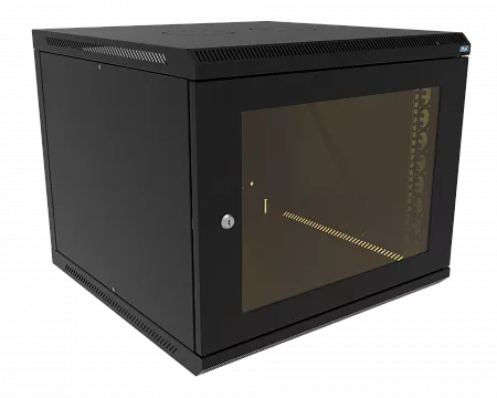 Шкаф телекоммуникационный настенный разборный МИКсистем 19" Basis 9U 600x600  дверь стекло черный