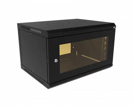 Шкаф телекоммуникационный настенный разборный МИКсистем 19" Basis 6U 600x450  дверь стекло черный