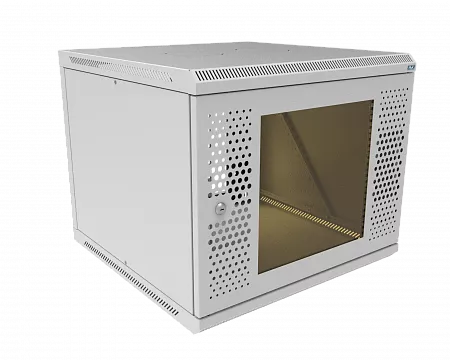 Шкаф телекоммуникационный настенный разборный МИКсистем 19" Basis 9U 600x600  дверь перфорация+стекло серый