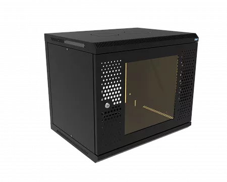 Шкаф телекоммуникационный настенный разборный МИКсистем 19" Basis 9U 600x450  дверь перфорация+стекло черный