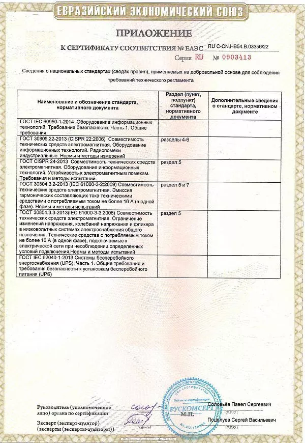 Сертификат на источники бесперебойного питания (стоечный/напольный), серия МиК стр.2
