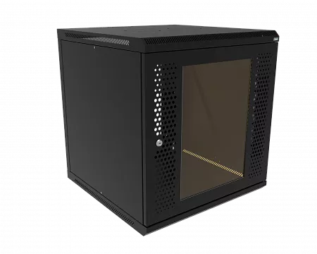 Шкаф телекоммуникационный настенный разборный МИКсистем 19" Basis 12U 600x600  дверь перфорация+стекло черный