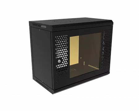 Шкаф телекоммуникационный настенный разборный МИКсистем 19" Basis 9U 600x350 дверь перфорация+стекло черный