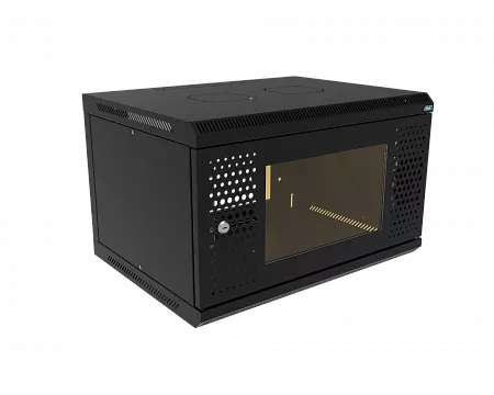 Шкаф телекоммуникационный настенный разборный МИКсистем 19" Basis 6U 600x450  дверь перфорация+стекло черный