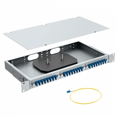 Кросс оптический стоечный LANMIR укомплектованный 8 розеток 2LC/UPC 16 портов SM 9/125 OS2 1U серый